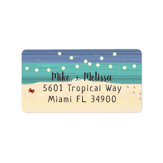 Teal & Blue Beach & String Ljus Adressetikett (Framsidan)
