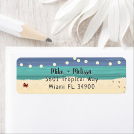 Teal & Blue Beach & String Ljus Returadress Etikett