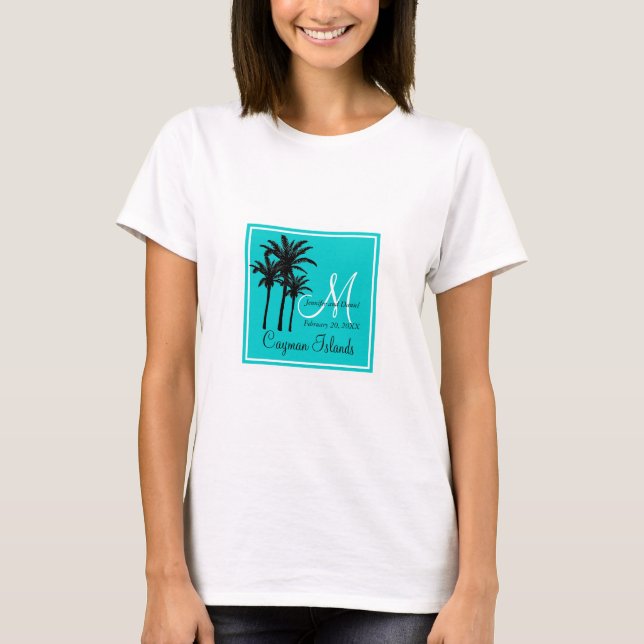 Teal Blue Beach Wedding Handflatan Träd Tee Shirt (Framsida)