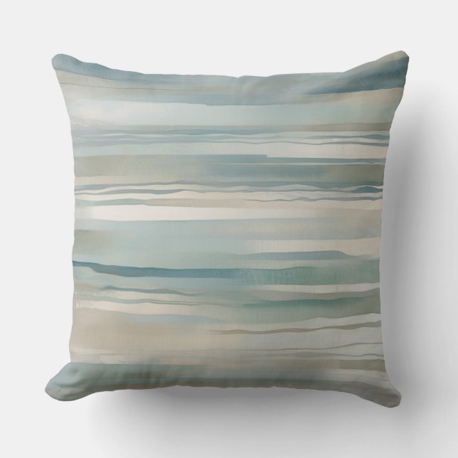 Teal Blue Beige Aqua Ivory Coastal Rand Kudde (Framsida)
