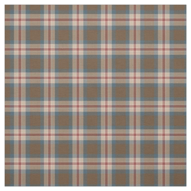 Teal Blue Beige Brown Red Tartan Squares Mönster Tyg (Provkarta)