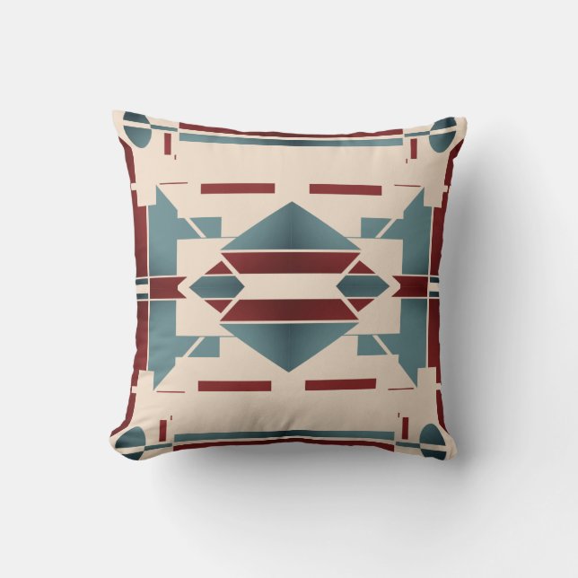 Teal Blue Beige Southwest look Symmetrical Kudde (Framsida)