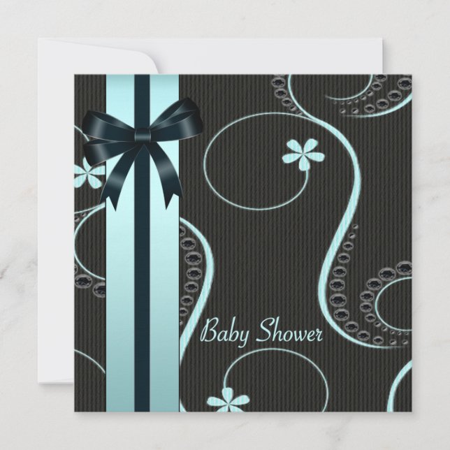 Teal Blue Black Baby Shower Inbjudningar (Framsida)
