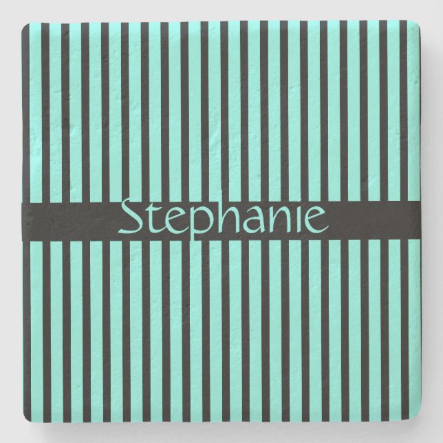 Teal Blue Black Shower Custom Name Rand  Stenunderlägg (Framsidan)