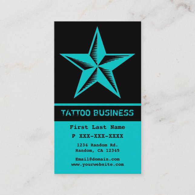 Teal blue black tattoo star affärskorts visitkort (Framsida)