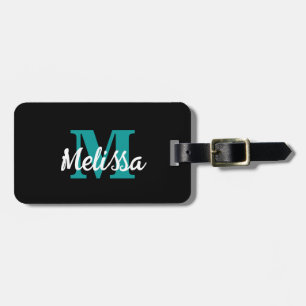Teal Blue Black White Custom Name Färg Monogram Bagagebricka