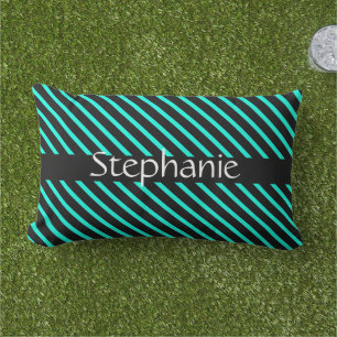 Teal Blue Black White Custom Name Rand Gift Lumbarkudde