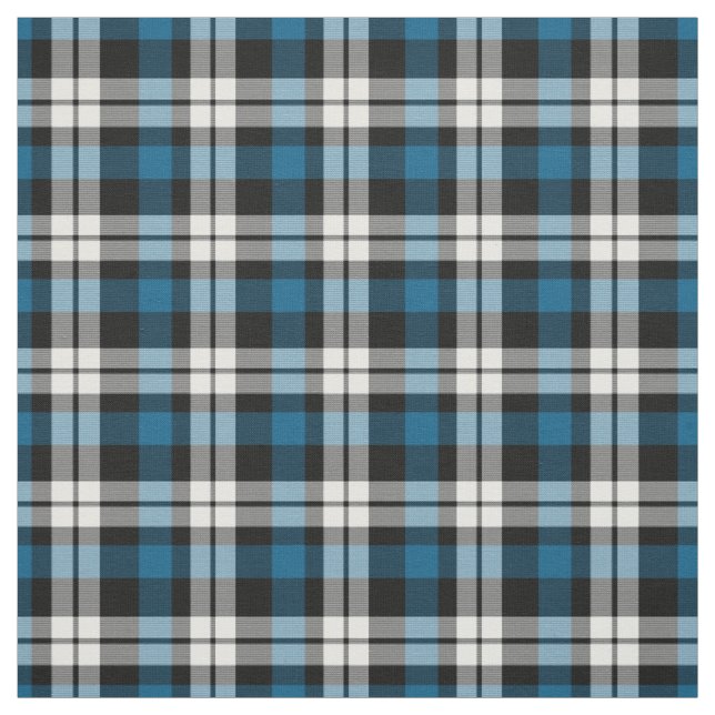 Teal Blue Black White Tartan Squares Mönster Tyg (Provkarta)