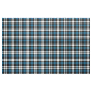 Teal Blue Black White Tartan Squares Mönster Tyg