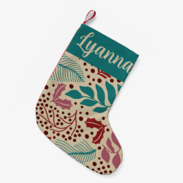 Teal Blue Blommönster Retro Mysigt jul Liten Julstrumpa