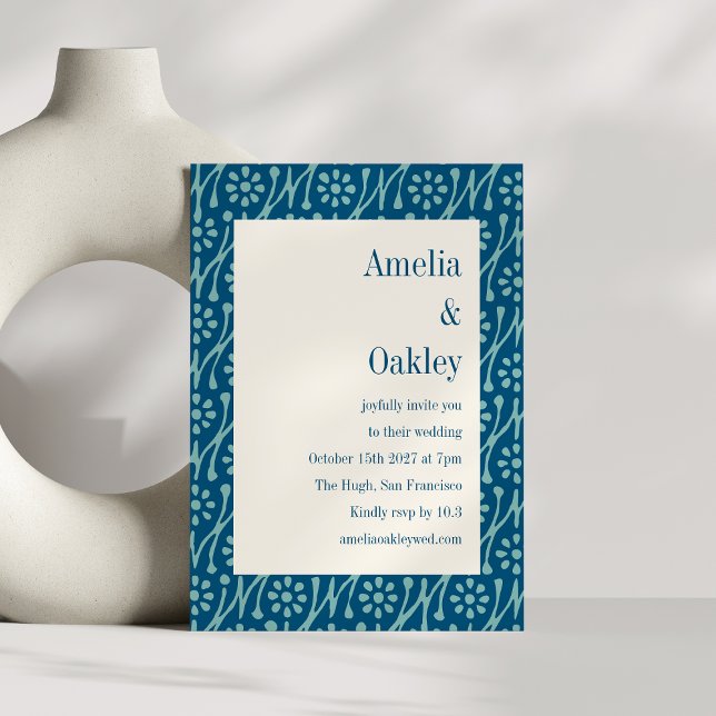 Teal Blue Boho Blommigt Flower Bright Modern Bröll Inbjudningar (Skapare uppladdad)