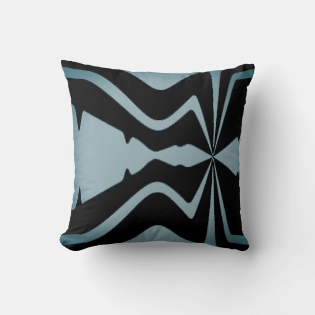 Teal Blue Bold Large Ljud Wave-bild på svart Kudde (Framsida)