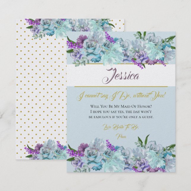 Teal Blue Bouquet Bröllop Suite be min bridesmaid Inbjudningar (Fram/baksida)