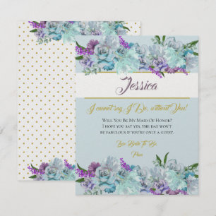 Teal Blue Bouquet Bröllop Suite be min bridesmaid Inbjudningar