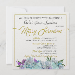 Teal Blue Bouquet Bröllop Suite Möhippa Inbjudningar