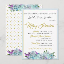 Teal Blue Bouquet Bröllop Suite Shower Party Inbjudningar