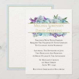 Teal Blue Bouquet Traditionell Bröllopssvit Ceremo Inbjudningar