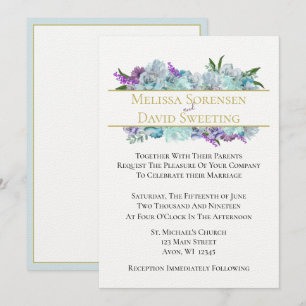 Teal Blue Bouquet Traditionell Bröllopssvit Ceremo Inbjudningar