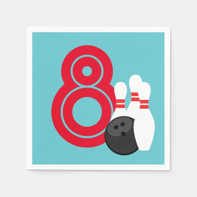 Teal Blue Bowling Birthday Papper Napkins Pappersservett (Framsidan)