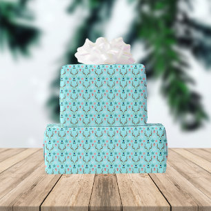 Teal Blue Boy Reindeer Cute Mönster Mix Presentpapper