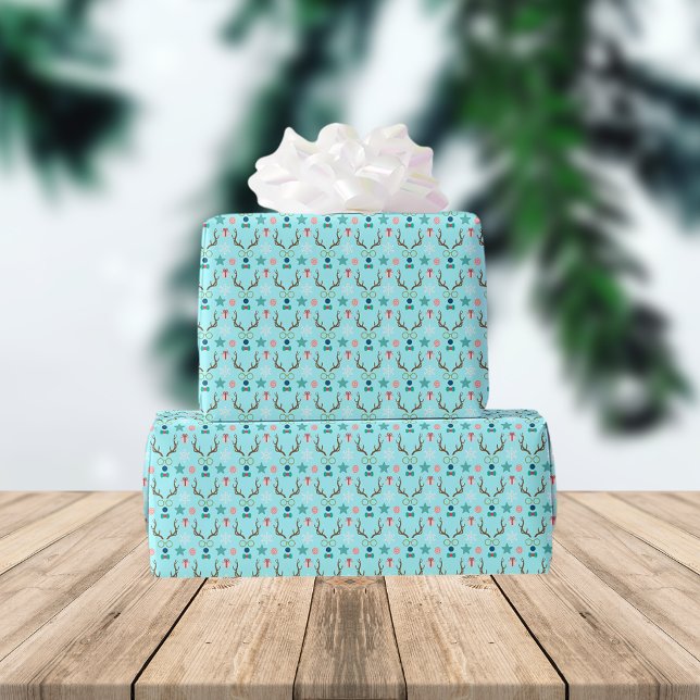 Teal Blue Boy Reindeer Cute Mönster Mix Presentpapper (Skapare uppladdad)