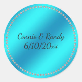 Teal Blue Bröllop Sticker Runt Klistermärke