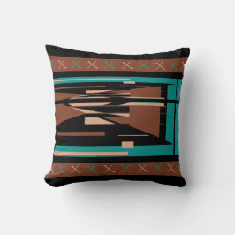 Teal Blue Brown Beige Black Mediterranean Mosaic Kudde