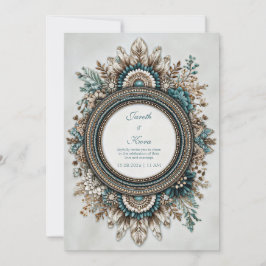 Teal Blue Brown Feather Floral Rustic Wedding Inbjudningar