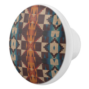 Teal Blue Brown Mörk Red Rust Orange Tribal Art Knopp