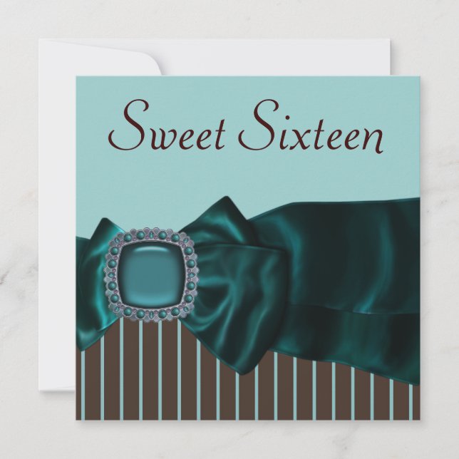 Teal Blue Brown Sweet 16 Party Inbjudningar (Framsida)