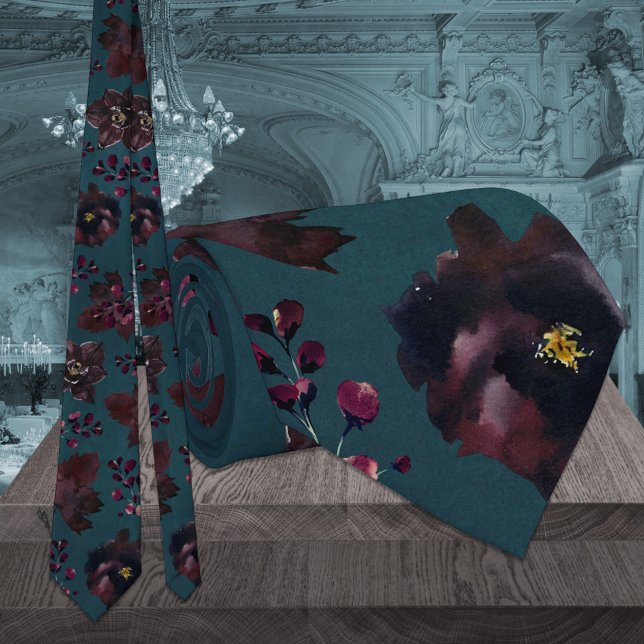 Teal Blue Burgundy Bordeaux Jewel Tone Bröllop Slips (Skapare uppladdad)