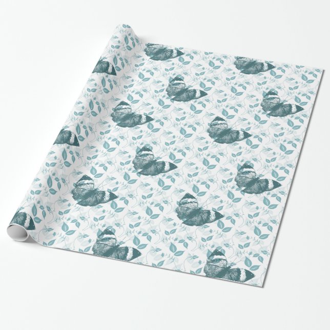 Teal Blue Butterflies Presentpapper (Utrullad)