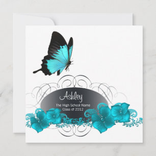 Teal Blue Butterfly Examenstillkännagivanden Inbjudningar