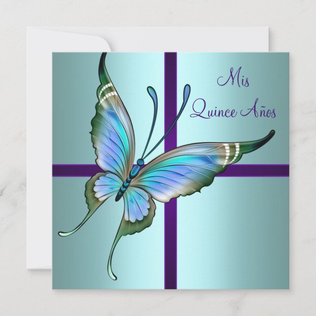 Teal Blue Butterfly Quinceanera Inbjudningar (Framsida)