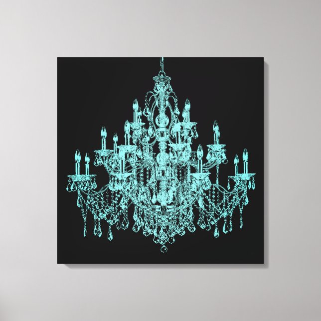 Teal Blue Chandelier Canvas Wall Art Skriv ut (Framsida)