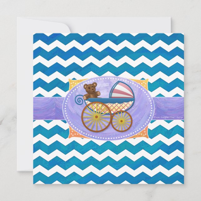 Teal Blue Chevron Baby Shower Square Inbjudningar (Framsida)