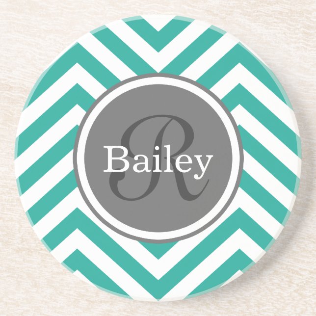 Teal Blue Chevron Monogram Underlägg (Framsidan)