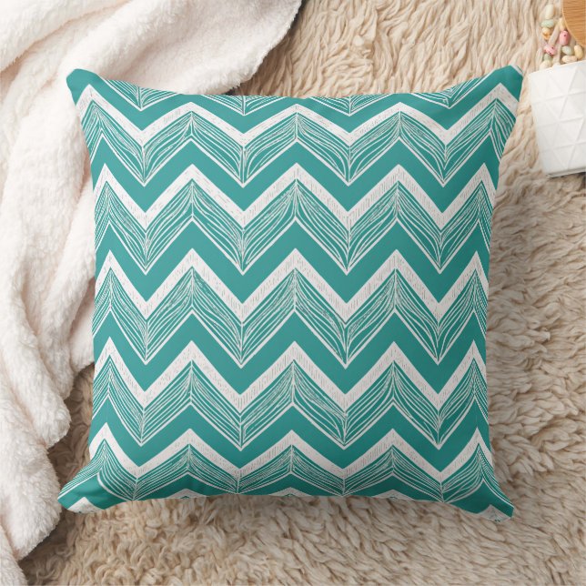 Teal Blue Chevron Mönster Nautical Kudde (Filt)