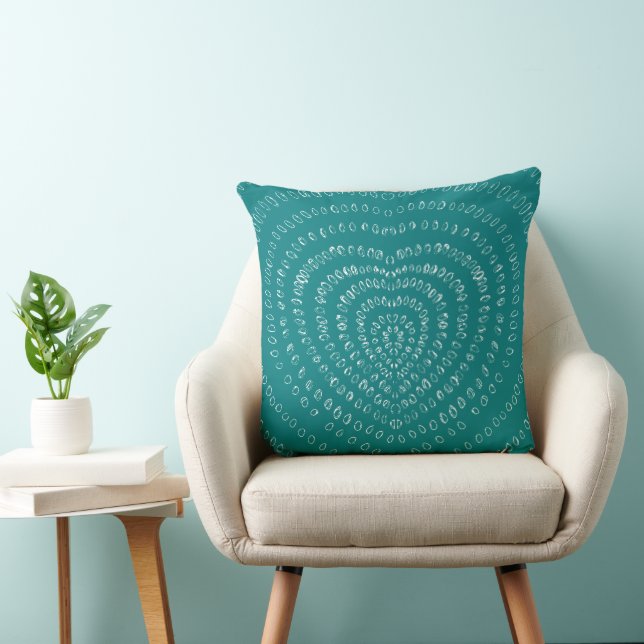 Teal Blue Concentric White Hearts Boho Kudde (Stol)
