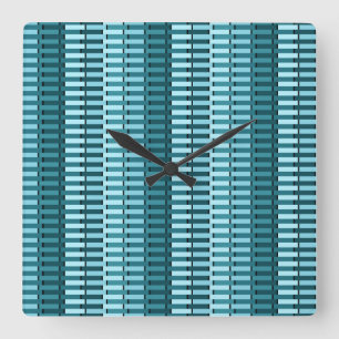 Teal Blue Contemporary Abstrakt Rand Mönster Fyrkantig Klocka