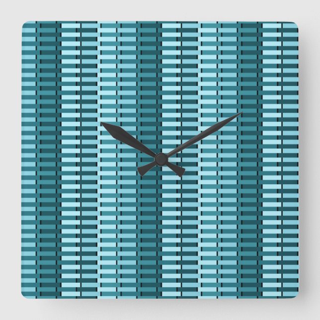 Teal Blue Contemporary Abstrakt Rand Mönster Fyrkantig Klocka (Framsida)