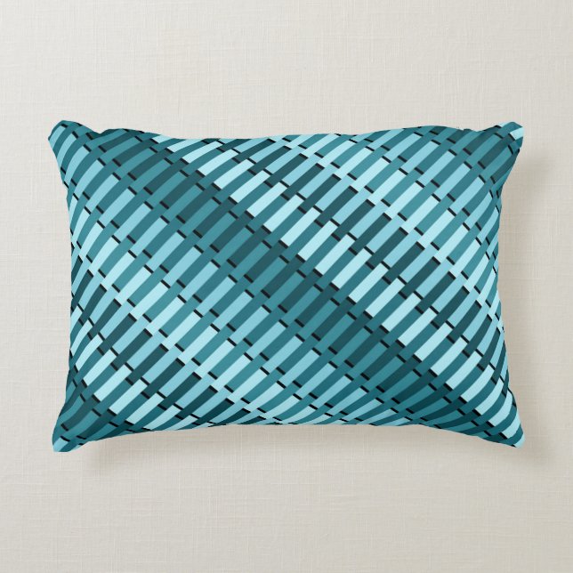 Teal Blue Contemporary Abstrakt Rand Mönster Prydnadskudde (Framsidan)