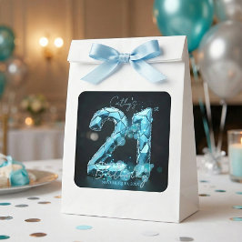 Teal Blue Crystal Glam Sparkle 21st Birthday Party Fyrkantigt Klistermärke