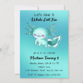 Teal Blue Cute Watercolor Axolotl Birthday Inbjudningar