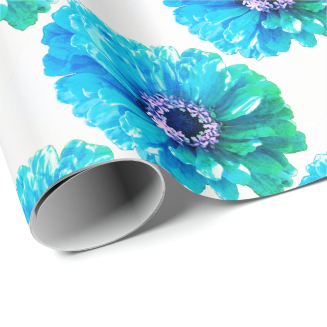 Teal Blue-Daisy Presentpapper (Rullad Hörn)
