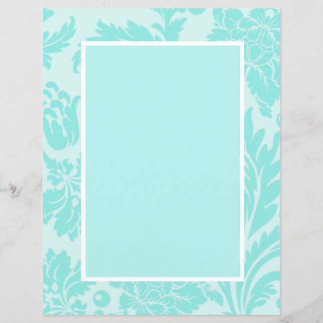 Teal blue damask-mönster stillastående papper (Framsida)