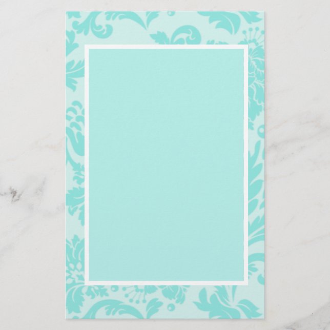 Teal blue damask-mönster stillastående papper (Framsida)
