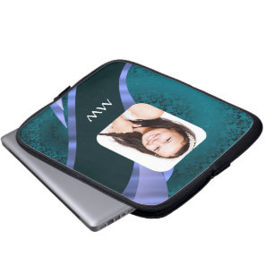 Teal blue damask swirrrt laptop sleeve