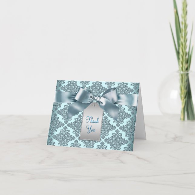Teal Blue Damask, tack. Tack Kort (Framsida)