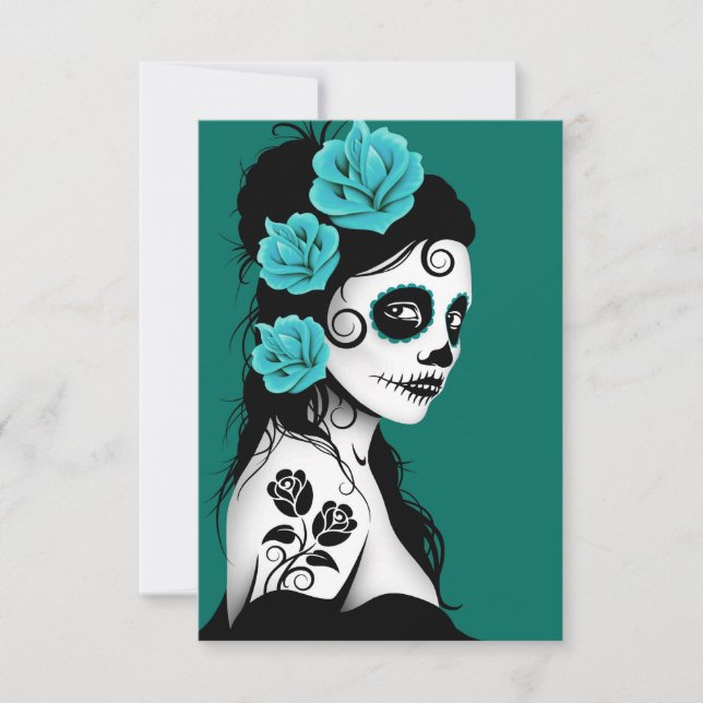 Teal Blue Day of the dead Sugar Skull Girl (Framsida)